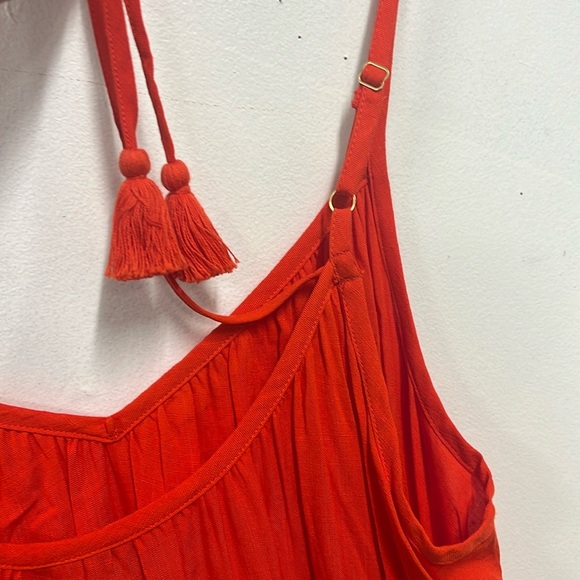 Ava Viv Red/Orange Maxi Dress spaghetti strap Tassle bowtie ruffle plus size 1X - Picture 4 of 9